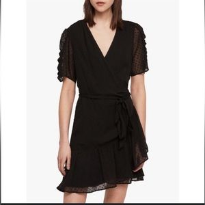 Black all saints viscose wrap dress size 2